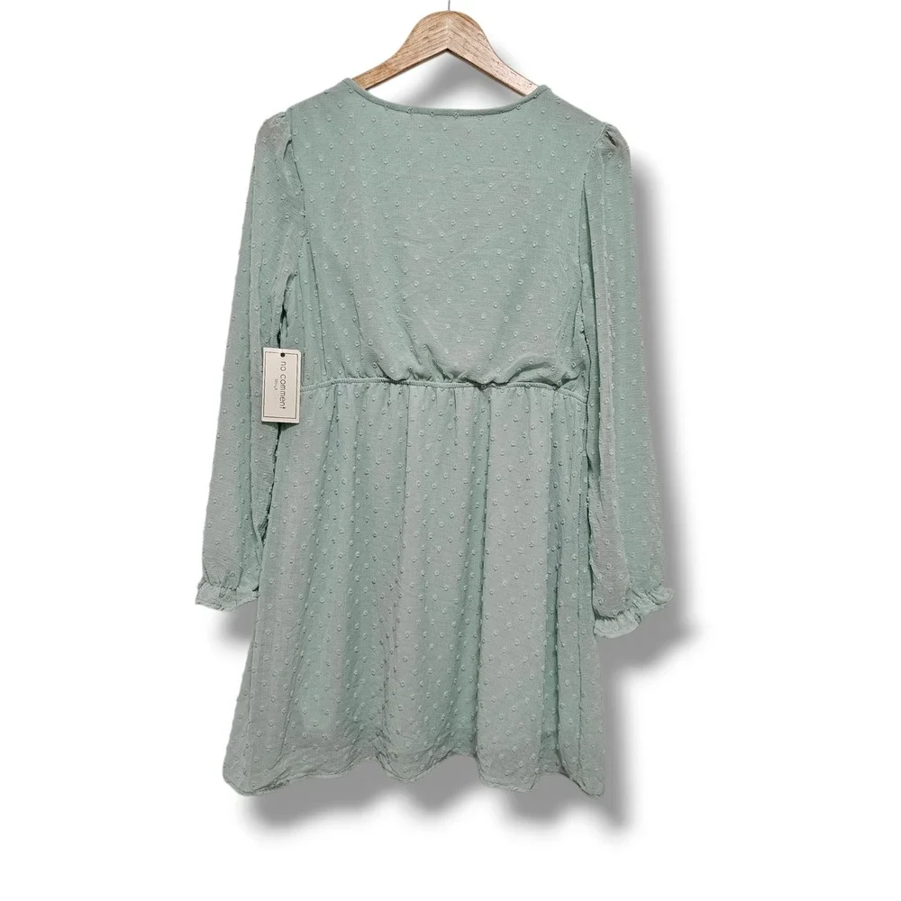 Sage Green Faux Wrap Mini‎ Dress L Swiss Dot Ruffle Fairy Softgirl Cottage NEW
